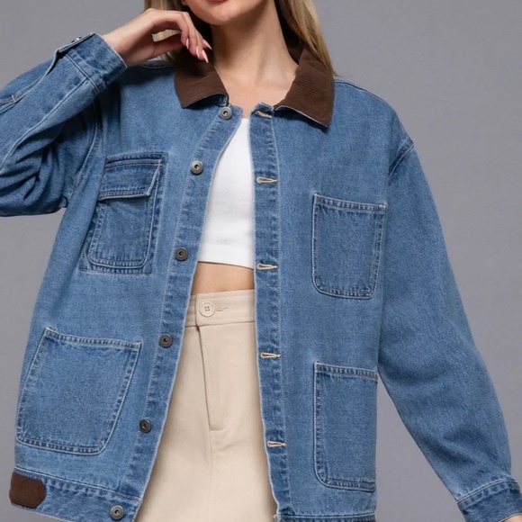 Last 1! NWT Denim  Barn Jacket with corduroy collar and trim - Picture 5 of 5